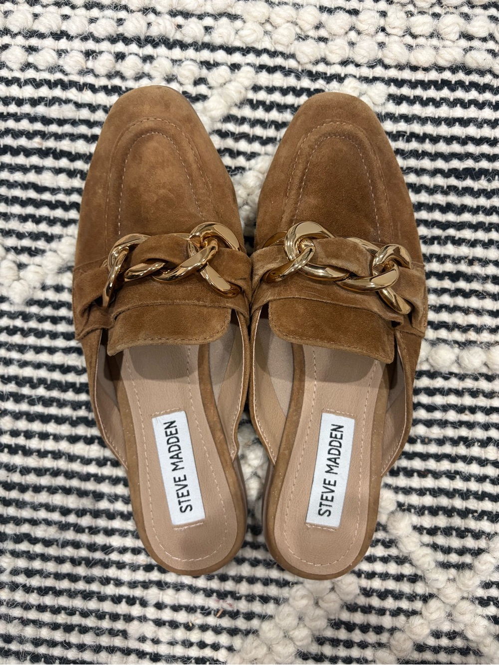 Steve Madden Brown Suede Chain-Trim Mules